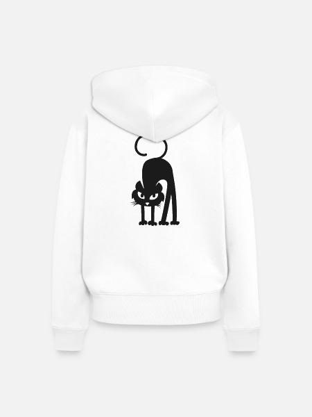 Schwarze Katze - Frauen Premium Bio Zip Hoodie - Weiß