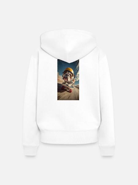 Bulldog Skateboard Tempo - Frauen Premium Bio Zip Hoodie - Weiß
