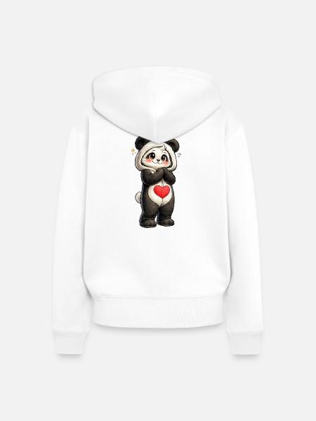 Schüchterner Panda mit rotem Herz - Frauen Premium Bio Zip Hoodie - Weiß