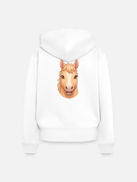 Süßes, glückliches Cartoon-Pferdegesicht Illustration - Frauen Premium Bio Zip Hoodie - Weiß