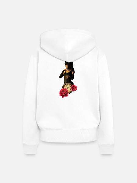 Steampunk Uhr mit Rosen - Frauen Premium Bio Zip Hoodie - Weiß