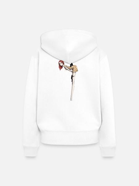 Frau Groß Klettern Männer Surrealismus  - Frauen Premium Bio Zip Hoodie - Weiß