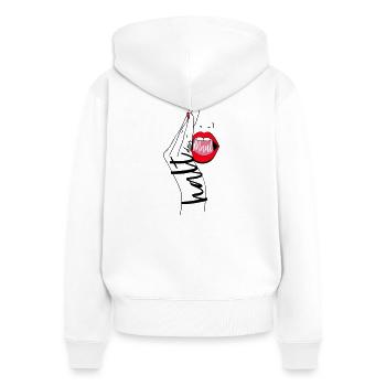 halt dein maul - Frauen Premium Bio Zip Hoodie - Weiß - Hinten - AI Model Female 172 light (172cm)