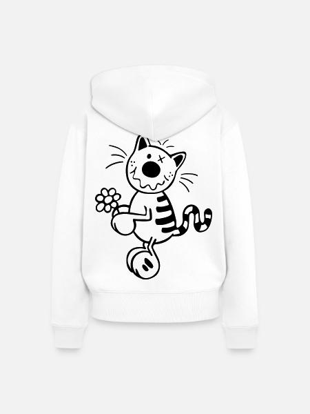 Katze mit Blume - Frauen Premium Bio Zip Hoodie - Weiß