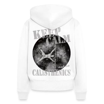 Keep Calm – Calisthenics Design - Frauen Premium Bio Zip Hoodie - Weiß - Hinten - AI Model Female 172 light (172cm)