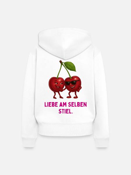 Kirschenpaar am selben Stiel - Frauen Premium Bio Zip Hoodie - Weiß