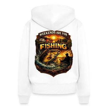 Wochenenden sind zum Angeln gedacht – Karpfenangler-Design - Frauen Premium Bio Zip Hoodie - Weiß - Hinten - AI Model Female 172 light (172cm)