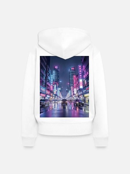 Neonregen-Stadtlandschaft - Frauen Premium Bio Zip Hoodie - Weiß