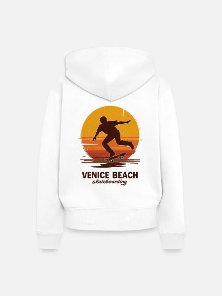 Venice Beach Sunset Skateboarder - Frauen Premium Bio Zip Hoodie - Weiß