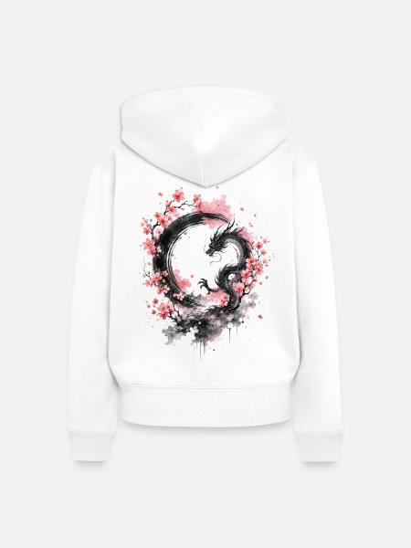 Sakura Dragon Ink Circle - Frauen Premium Bio Zip Hoodie - Weiß