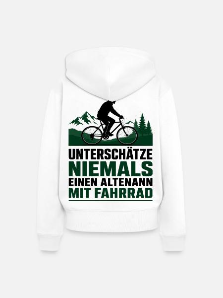 Altenmann auf Mountainbike im Wald - Frauen Premium Bio Zip Hoodie - Weiß