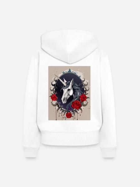 Dark Gothic Einhorn mit Rosen - Frauen Premium Bio Zip Hoodie - Weiß