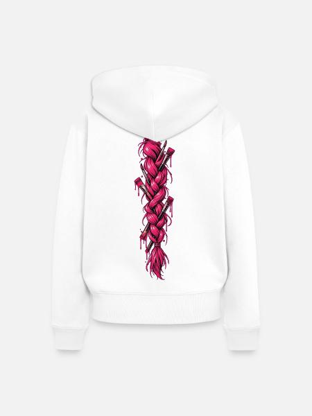 Pinker Zopf mit Pinsel - Frauen Premium Bio Zip Hoodie - Weiß