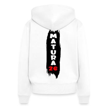 Matura Autriche 2026 - Sweat à capuche zippé Premium bio Femme - blanc - Dos - AI Model Female 172 light (172cm)