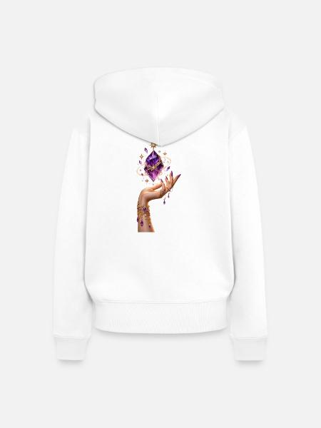 Magische Amethyst-Hand - Frauen Premium Bio Zip Hoodie - Weiß