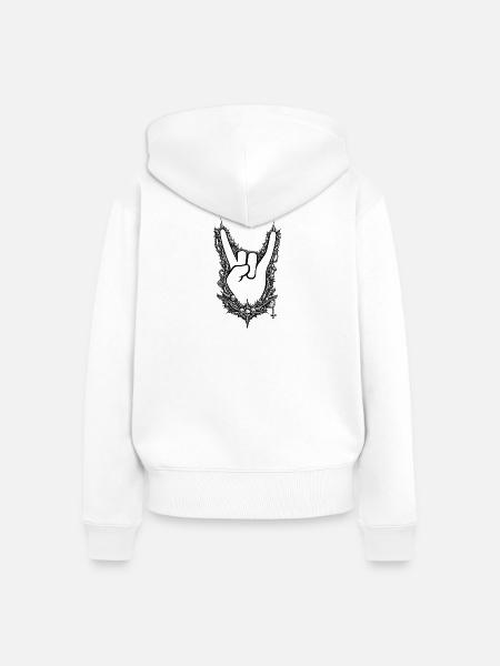 Gothic Rockhand mit Schädelrahmen - Frauen Premium Bio Zip Hoodie - Weiß