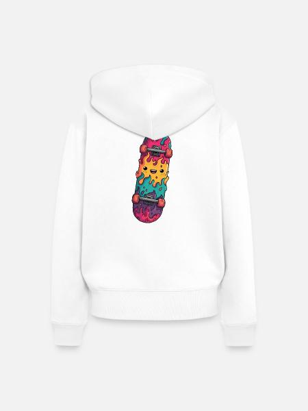 Flammen-Skateboard Lachendes Gesicht - Frauen Premium Bio Zip Hoodie - Weiß