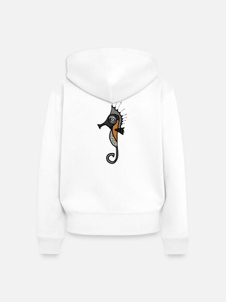 Seepferd Grafik mit dunklem Hintergrund - Frauen Premium Bio Zip Hoodie - Weiß