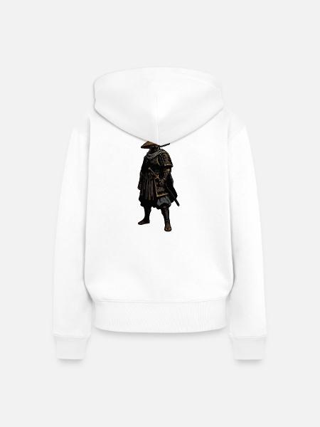 Samurai im Strohhut - Frauen Premium Bio Zip Hoodie - Weiß