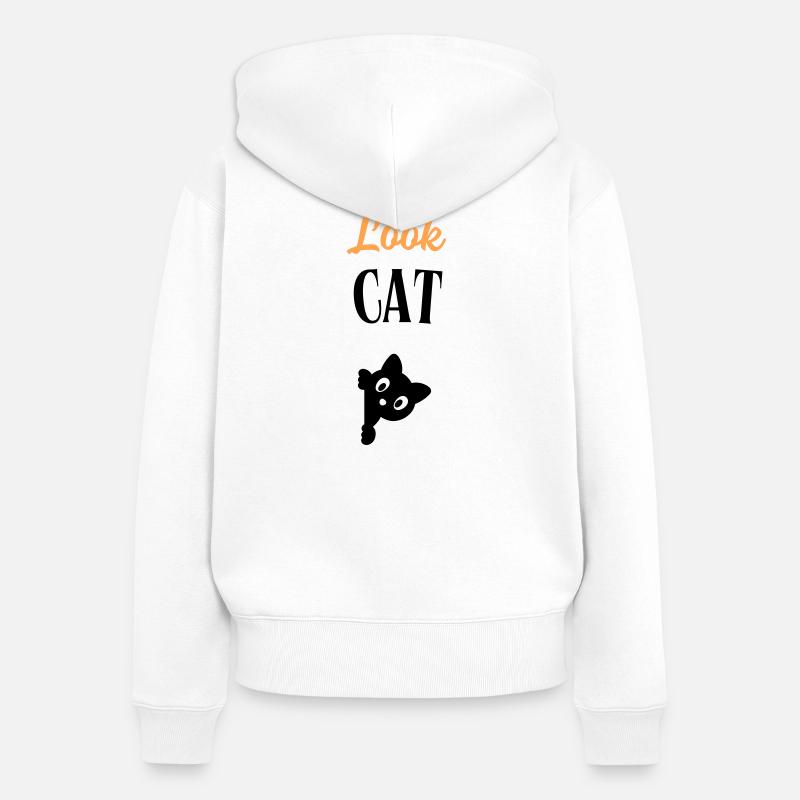 Look Cat - Sweat à capuche zippé Premium bio Femme - blanc