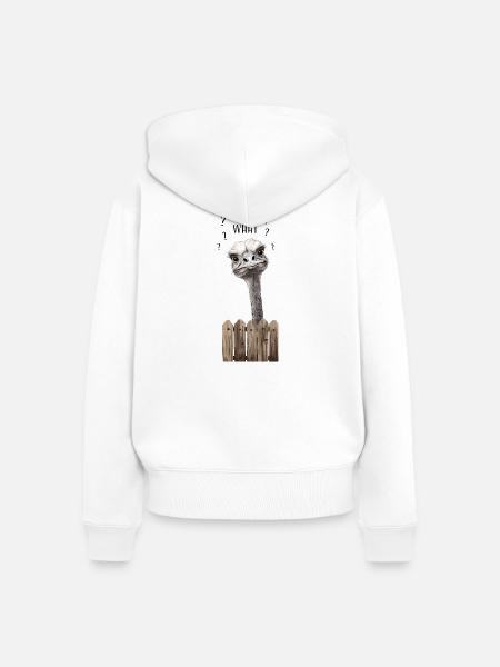 WHAT? – Lustiger verwirrter Vogelstrauß - Frauen Premium Bio Zip Hoodie - Weiß