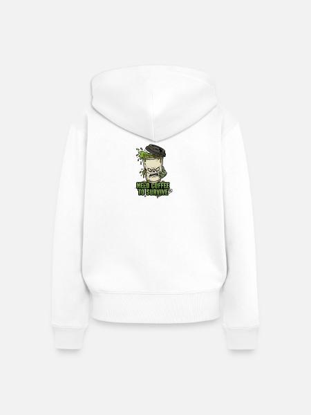 Café Zombie braucht Kaffee - Frauen Premium Bio Zip Hoodie - Weiß