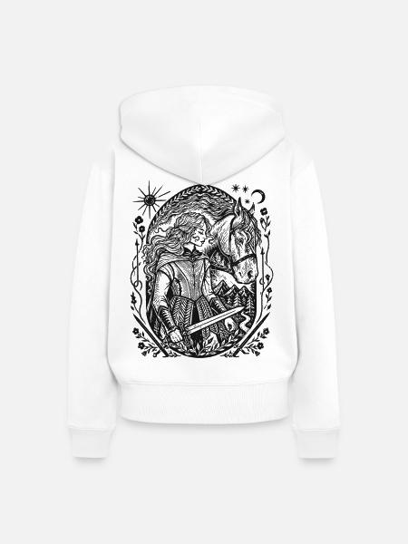 Nachtwald Silhouette: Fantasy-Wächter - Frauen Premium Bio Zip Hoodie - Weiß
