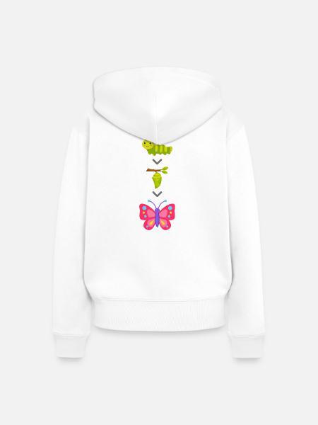 Raupe zu Schmetterling Verwandlung - Frauen Premium Bio Zip Hoodie - Weiß