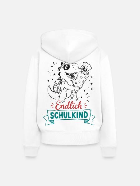 Endlich Schulkind Dino - Frauen Premium Bio Zip Hoodie - Weiß