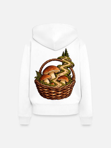 Waldpilzkorb - Frauen Premium Bio Zip Hoodie - Weiß