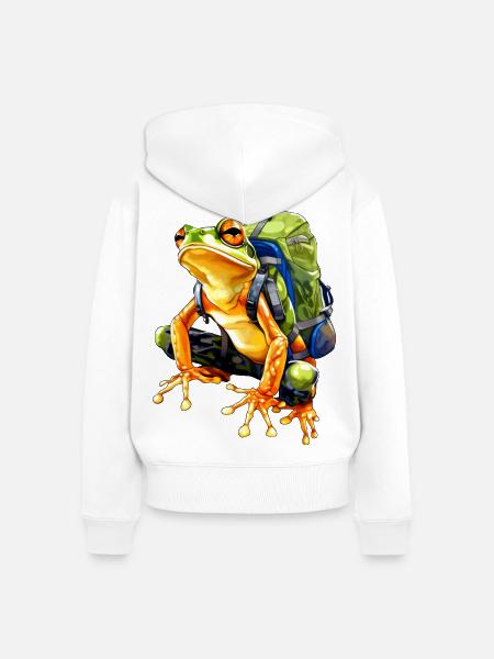 Frosch Bergsteiger / Wandern Frösche - Frauen Premium Bio Zip Hoodie - Weiß