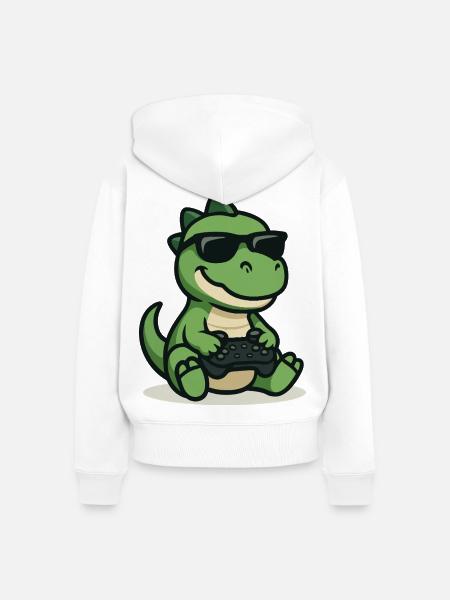 Dino Gamer - Frauen Premium Bio Zip Hoodie - Weiß