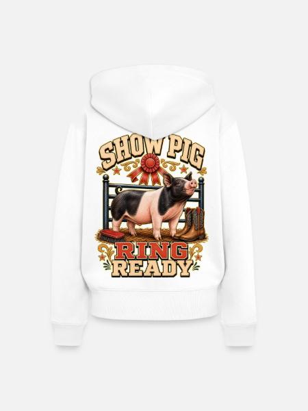 SHOW PIG RING READY - Frauen Premium Bio Zip Hoodie - Weiß