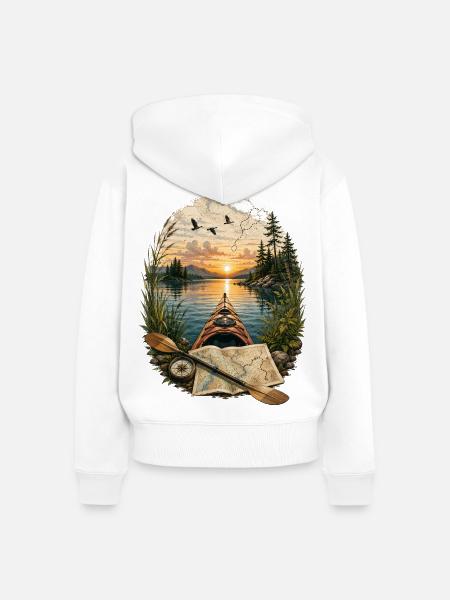 Kajak-Abenteuer bei Sonnenuntergang - Frauen Premium Bio Zip Hoodie - Weiß