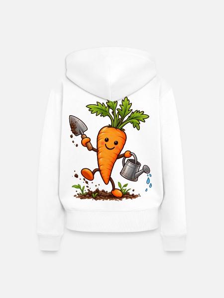 Fröhliche Karotte beim Gärtnern  - Frauen Premium Bio Zip Hoodie - Weiß