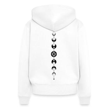 Totem mit Mondphasen und Sternen. Black. - Frauen Premium Bio Zip Hoodie - Weiß - Hinten - AI Model Female 172 light (172cm)