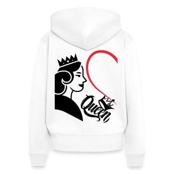 Frau mit Krone und Herzinschrift Königin linke Hälfte - Frauen Premium Bio Zip Hoodie - Weiß - Hinten - AI Model Female 172 light (172cm)