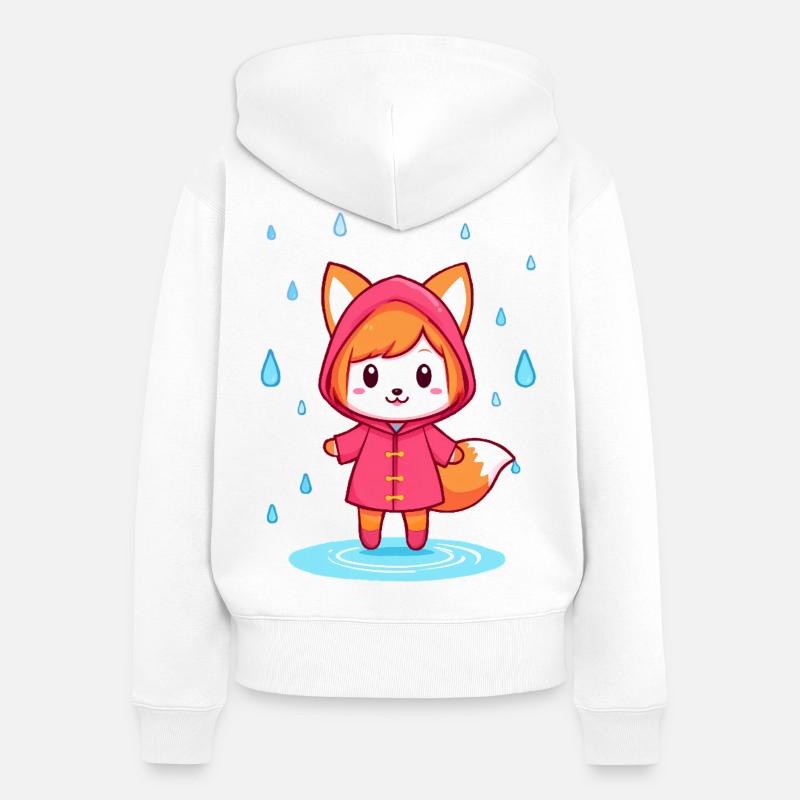 Petit renard chibi en imperméable - Sweat à capuche zippé Premium bio Femme - blanc