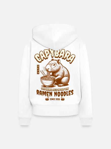 Capybara Ramen Nudeln Retro Kunst - Frauen Premium Bio Zip Hoodie - Weiß