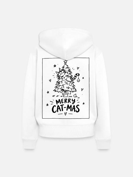 Merry Cat-Mas – Katze im Weihnachtsbaum - Frauen Premium Bio Zip Hoodie - Weiß