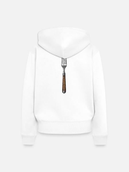 Gabelkunst mit Holzgriff - Frauen Premium Bio Zip Hoodie - Weiß