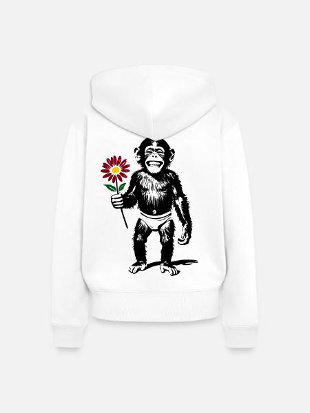 Affe mit Blume Valentinsgeschenk - Frauen Premium Bio Zip Hoodie - Weiß
