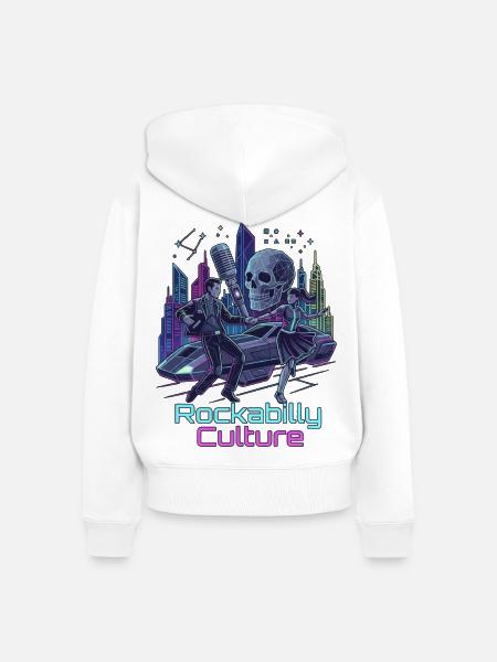 Neon Rockabilly SciFi Kultur - Frauen Premium Bio Zip Hoodie - Weiß