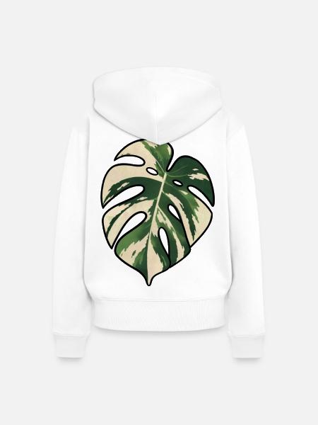 Monstera-Variegated Leaf Silhouette - Frauen Premium Bio Zip Hoodie - Weiß