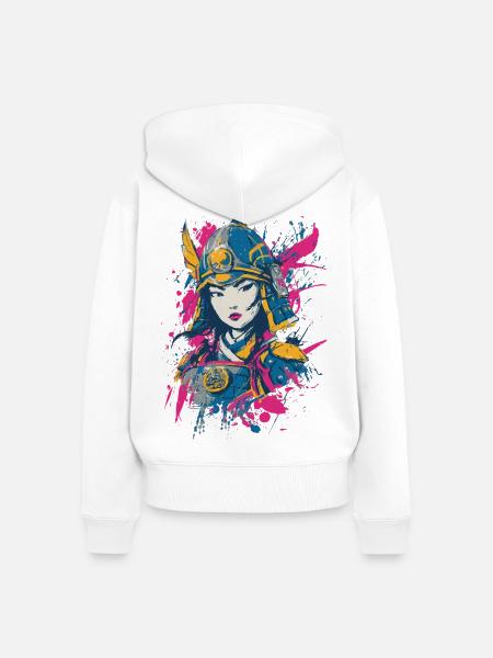 Samurai Kriegerin - Frauen Premium Bio Zip Hoodie - Weiß