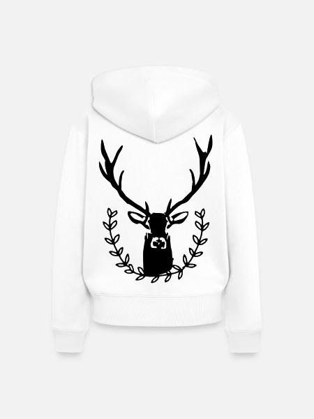 Hirsch mit Lorbeerkranz - Frauen Premium Bio Zip Hoodie - Weiß
