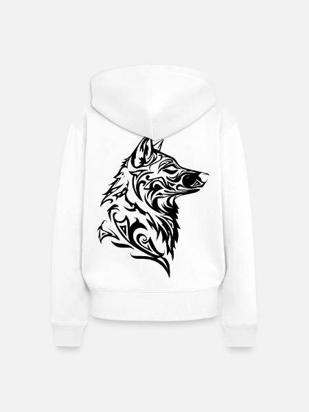 Nordischer Wolf Tribal Tattoo - Frauen Premium Bio Zip Hoodie - Weiß