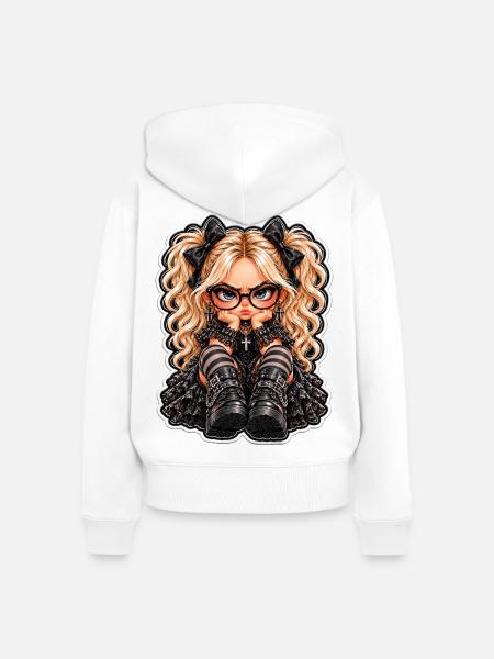 Kawaii Punk-Gothik Mädchen Sticker - Frauen Premium Bio Zip Hoodie - Weiß