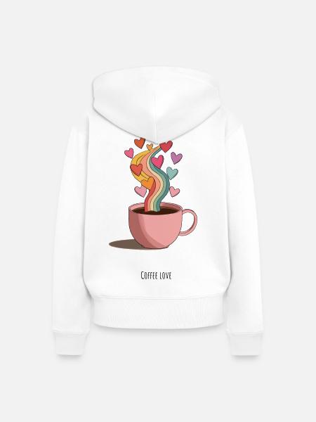 KaffeeLiebe Regenbogen Dampf - Frauen Premium Bio Zip Hoodie - Weiß
