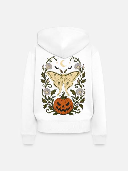Halloween Luna Moth & Jack O' Lantern - Frauen Premium Bio Zip Hoodie - Weiß